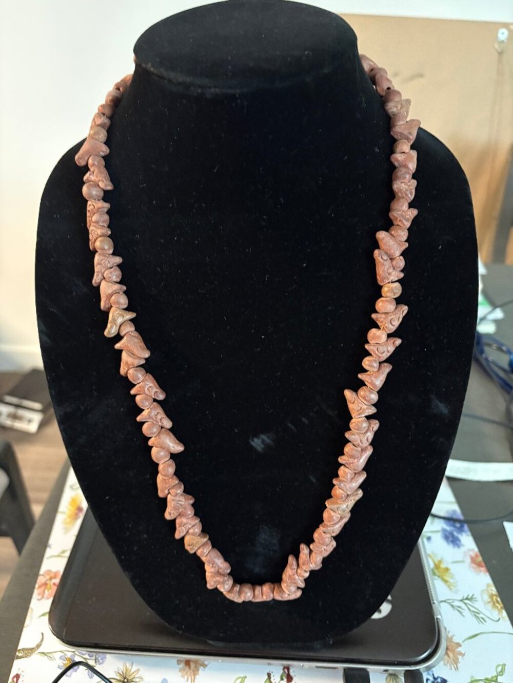 Hand Made Tribal Necklace - Brick Color - 12 Inch Long.